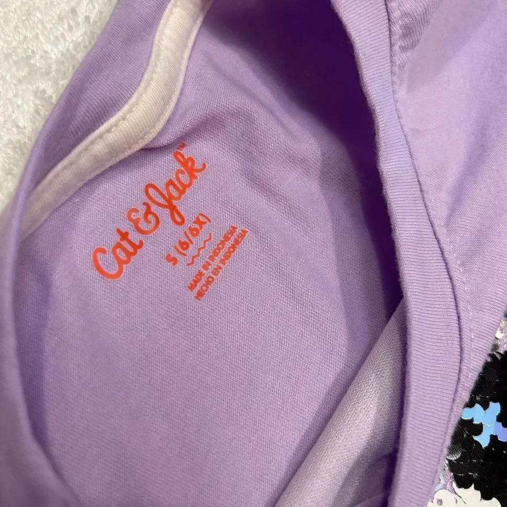 Cat & Jack Small 6/6x purple unicorn sequined embellished long sleeve tee shirt
